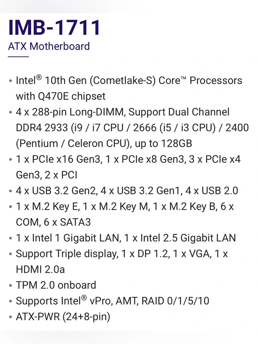 ASRock Industrial IMB-1711 ATX Motherboard